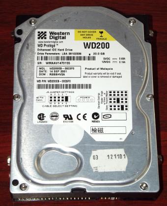 Western Digital WD200 Protege Model: WDC WD200EB-00CSF0 20GB IDE 2001