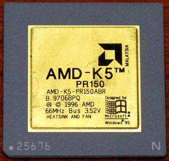 AMD K5 PR150ABR CPU 66MHz Bus 3.52V Goldcap Malysia 1996