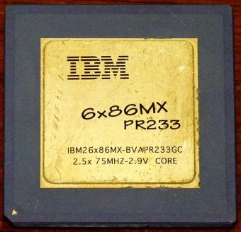 IBM 6x86MX PR233 CPU IBM26x86MX-BVAPR233GC 2.5x75MHz 2.9V Core Goldcap Cyrix Corp. USA 1997