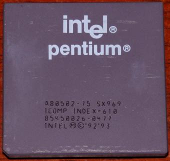 Intel Pentium 75MHz CPU A80502-75 sSpec: SX969/SSS Icomp-Index=610 i75 Philippines 1993