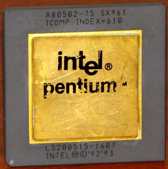 Intel Pentium 75MHz CPU Goldcap A80502-75 sSpec: SX961 Icomp-Index=610 Malay 1992-1993