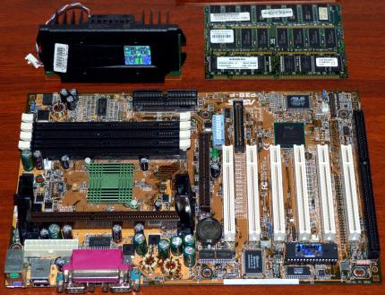 Asus P3B-F Mainboard Rev. 1.03 Intel Pentium III 450MHz CPU sSpec: SL35D, 3x 64MB Siemens & Wichmann WorkX AG SDRAM, Award Bios 1998