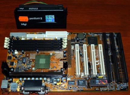 BX Mainboard, Intel Pentium II 350MHz CPU sSpec: SL2SF, Hologram Lüfter, Award Bios 1998