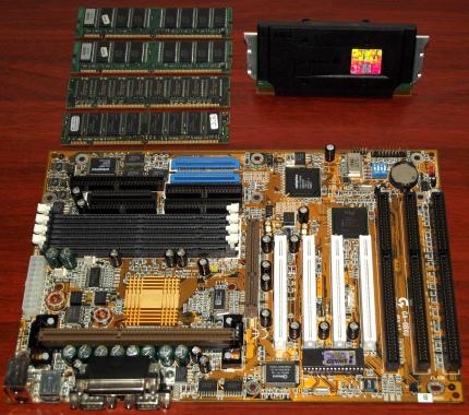 Gigabyte GA-6BXU Mainboard & Adaptec AIC-7890 SCSI-Controller on-Board, Intel Pentium III 450MHz CPU, 425MB SDRAM, Intel i440BX Slot-1, Award Bios 1999
