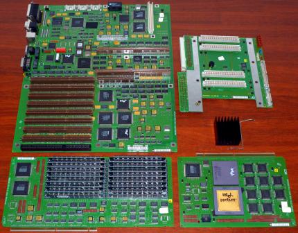 Siemens Nixdorf S26361-D714-V20 Mainboard W26361-D714-26-03-36, C26361-D714-W100 inkl. Intel Pentium 60 sSpec: SX835, Intel A82496-66 Cache Controller sSpec: SX756, 10x Intel KU82491-60 sSpec: SX757, S26361-D761-V60 GS3 CPU-Bridge, S26361-D715 RAM-Modul mit 16x NEC RAM, Intel NG82358DT EISA Bus Controller & KU82596CA LAN NIC, PLX Technology Inc. NCR 53C710, NEC N82077SL, S82351DS Germany, S82352 CF32308, Toshiba TC55187T, 1992