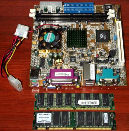 VIA Epia 800 Mini-ITX mit VIA C3 800MHz (Ezra) CPU, 512MB SDRAM, VT8231, Sound & Grafikkarte on-Board, Award Bios 2000