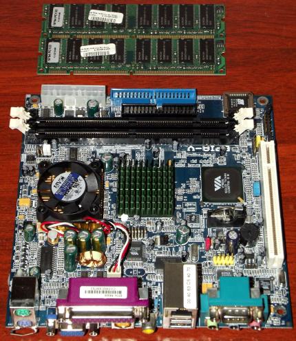 VIA Epia V8000 Mini-ITX (170mm) Mainboard mit VIA C3 800MHz (Ezra) CPU, 256MB SDRAM, VT8231, Sound & Grafik on-Board, Phoenix Bios 2002