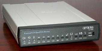 Options by IBM External v.34 Data/FAX Modem manufactured by MultiTech Systems Model MT2834BLG IBM P/N 76H2762 FRU 76H4188