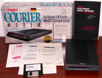 U.S. Robotics Courier High-Speed Modem Dual Standard V.34 Data/Fax V-Everthing inkl. Handbücher, Delrina WinFax Lite, Deutschland BZT: A113-018E USA