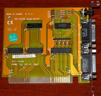 EX-4140 SUN-6314 RTX-10E (II) GAME I/O-Card 2 Gameports 1 Poti XT/AT 386 ISA 1996