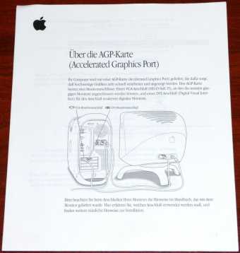 Apple Handbuch Über die AGP-Karte (Accelerated Graphics Port) VGA/DVI Monitoranschluss D033-1417-A Irland 1999