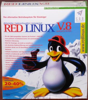 Red Linux V.8 auf Red-Hat 6.1 GPL Basis 2CDs Kernel 2.2.13, KDE 1.1.2, GNOME 1.0.53, enlightenment 0.16.1, WindowMaker 0.61, GIMP 1.1.11 OVP SAD