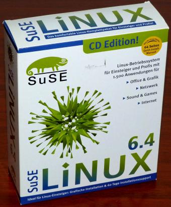 SuSE Linux 6.4 - Kernel 2.2.14, KDE 1.1.2, Gnome 1.0, XFree86 3.3.6, StarOffice 5.1a, 6CDs, 580S. Handbuch OVP