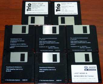 Trio DataFax DOS Lite Ver. 4.1E German, DataComm DOS Lite V 3.20F Faxsoftware für Windows 3x Sagem Dr. Neuhaus Disketten 1994