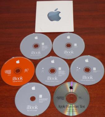 Apple iBook G3 Mac OS 9 Installation v9.2.1 (D691-3244-A) & Progamme-CD (D691-3261-A), OS X Install v10.1 (1Z691-4060-A) & (1Z691-3060-A), Software Restore-CD (D691-2623-A) & (D691-3337-A), Hardware-Test v1.2.1 (D691-3127-A), 602-4180-A Apple 2000