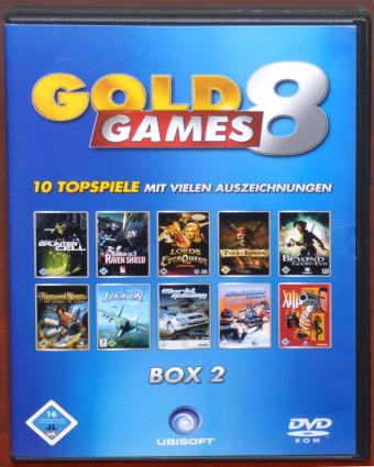 Gold Games 8 DVDs mit 10 Top Spielen Beyond Good & Evil, Biathlon 2004, Fluch der Karibik, Lock On: Modern Air Combat, Lords of EverQuest, Prince of Persia: The Sands of Time, Tom Clancy's Rainbow Six 3: Raven Shield, Tom Clancy’s Splinter Cell, XIII, World Racing, Infogrames/Synetic/Ubi Soft 2005