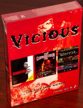 Vicious ..you have been warned 1999 UK - Capcom / Virgin Interactive Ltd. Compilation - Resident Evil 2 - Carmageddon II Carpocalypse Now und Unreal - unzensierte Fassungen 4CDs OVP