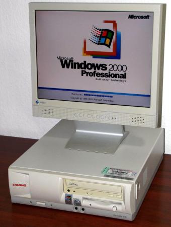 Compaq Deskpro EN ENS P1.0/20e/6/256c SWI_8, Intel Pentium III 1GHz CPU, 448MB SDRAM, 20GB Maxtor 2B020H1 HDD, LTN362 CD-ROM, i815 Grafik & Sound & NIC on-Board, inkl. Windows 2000 Professional Key & COA