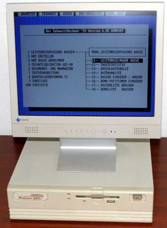 Compaq ProLinea 3/25zs Series 3065, Roadrunner Mainboard, Intel 386SX 25MHz CPU, 4MB Simm RAM, Conner CP30081E IDE 84MB HDD Type 27, WDC OnBoard-Grafik, Floppy, FCC-ID: CNT75MBF9, 1992