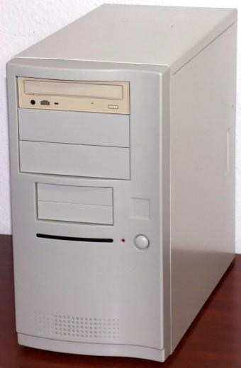 Midi-Tower FIC PAG-2130 Mainboard VIA VT8501 & VT82C686A, IDE HDD & RAM, Floppy & CD-ROM, ELSA Winner 1000 T2D S3 Trio64V/DX Grafikkarte, Fortron Source Model: FSP200-60GTW Netzteil, Thermaltake Volcano-6 CU Kühler, VGA & Sound onBoard, Award Bios 1998