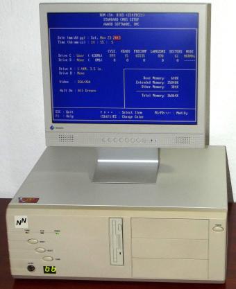 NN 486 PC Chicony CH-471A mit IT's ST486DX2 66MHz CPU, 36MB EDO RAM, 428MB Seagate ST3491A HDD, Promise VLB-Controller, Cirrus Logic GD5424 VLB Grafikkarte, SIS 85C471, Award Bios 1995