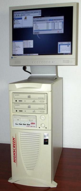 Vobis Highscreen DFI PA61 Mainboard, Intel Pentium III 500MHz, 256MB SDRAM, 60GB Seagate Barracuda ST360015A HDD, 2x Sony CD-RW CRX140E, Front USB-Hub, VIA Apollo Pro 133 VT82C693A, ELSA Erazor III LT AGP, SoundBlaster Live 5.1, 3Com NIC, Award Bios 1999